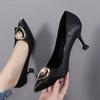 Women Classic Elegant Black Soft Pu Leather Slip On Stiletto Heel Shoes Lady Casual Comfort Summer Pumps Ga26