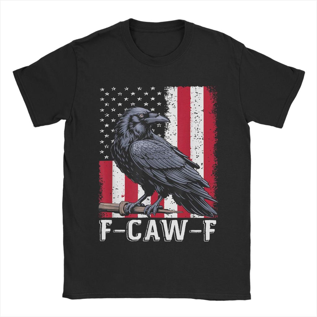 Crow F-Caw-F Funny Black Bird Moon Christmas Santa Hat T-Shirt for Men Crew Neck T Shirts  Short Sleeve Tee Shirt Clothing