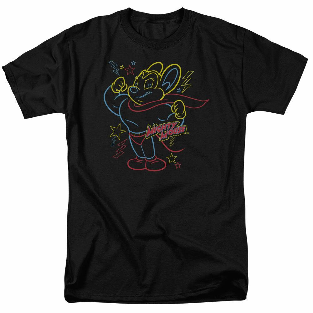 Mighty Mouse Neon Hero T Shirt Mens Licensed Cartoon Merchandise Black