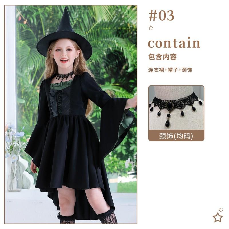 Halloween Witch Costume Girls Mom Matching Set Long Sleeve Dress With Accessories Cosplay Outfit Kids Party