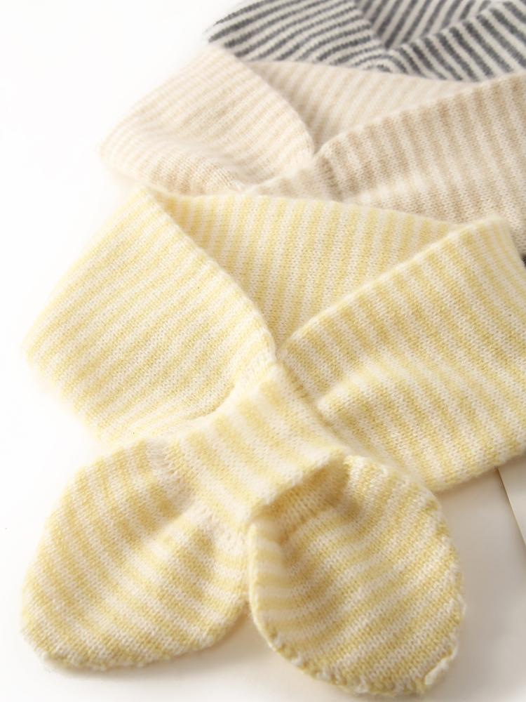 Women 100 Pure Cashmere Knitted Small Bowknot Scarf Neckerchief Thin Stripes Neck Warmer Ring Collar Female Boutique Small Accs