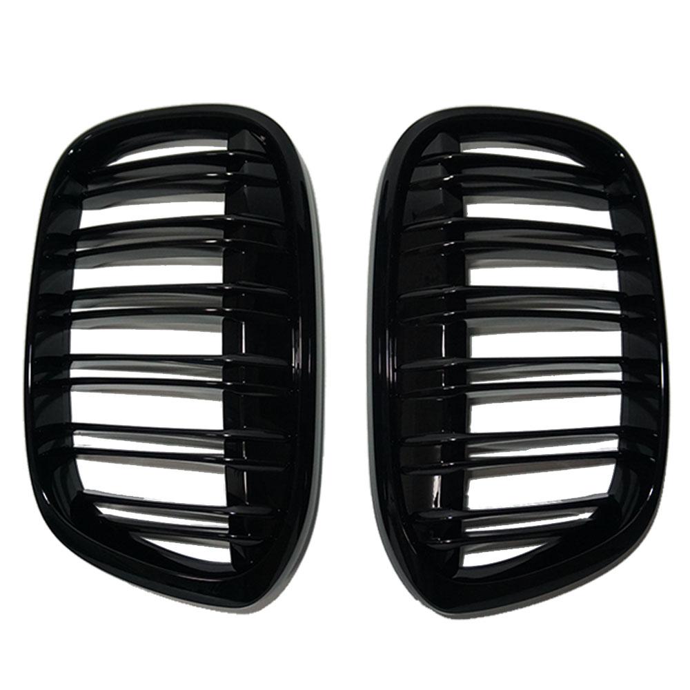 2 шт. глянцевая черная двойная решетка с двумя планками гоночная решетка для BMW X1 F48 F49 2016-XDrive передний бампер M стиль автомобиля