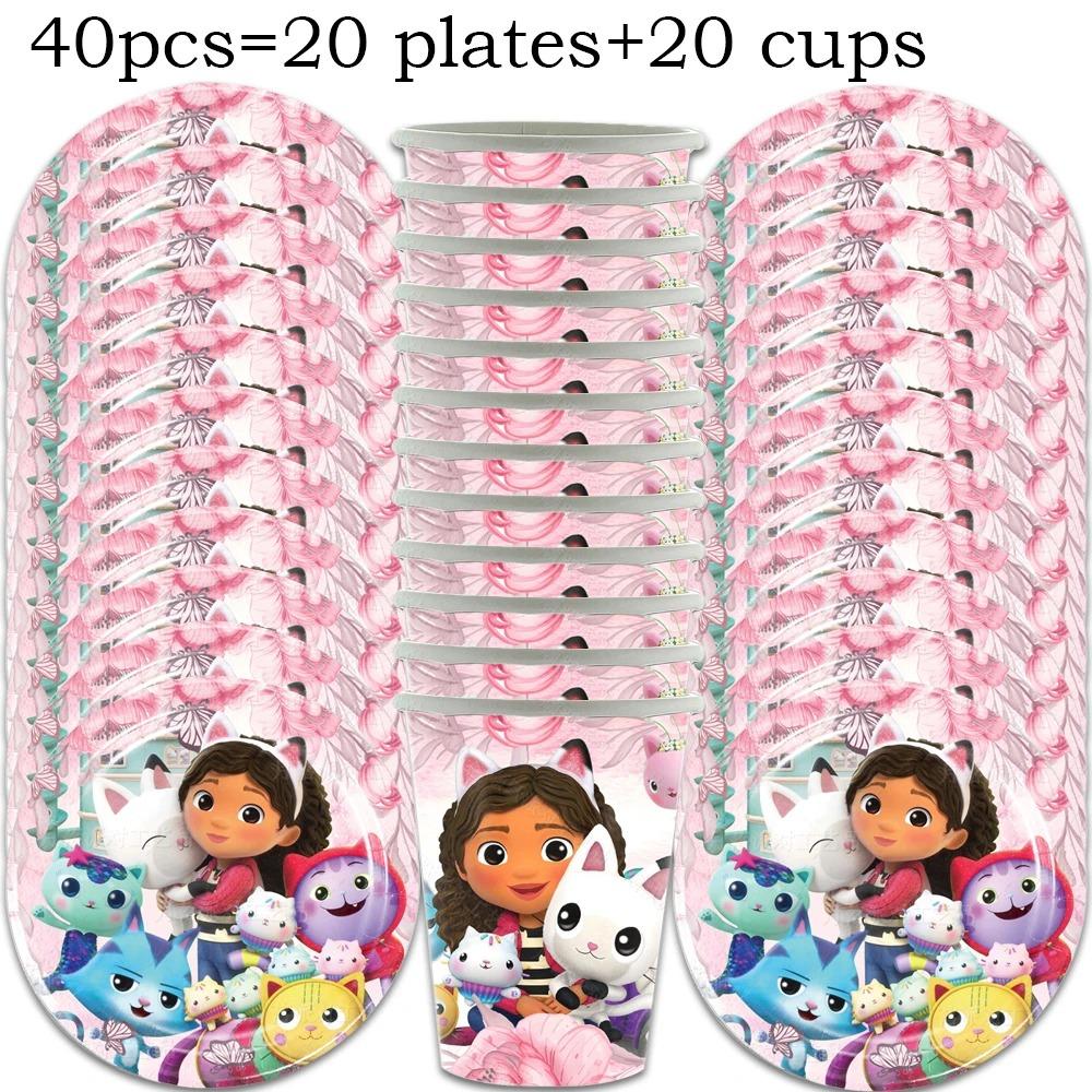 Pink Gabby House Birthday Party Decoration Banner Balloons Gabby Paper Cake Topper Plate Napkins Girl Party Decorations Supplies