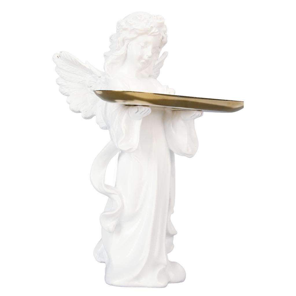 Статуэтка ангела-младенца, дизайн подноса, высота 11,8 дюймов, ручная резьба, богатые детали, смоляная фигурка херувима для спальни