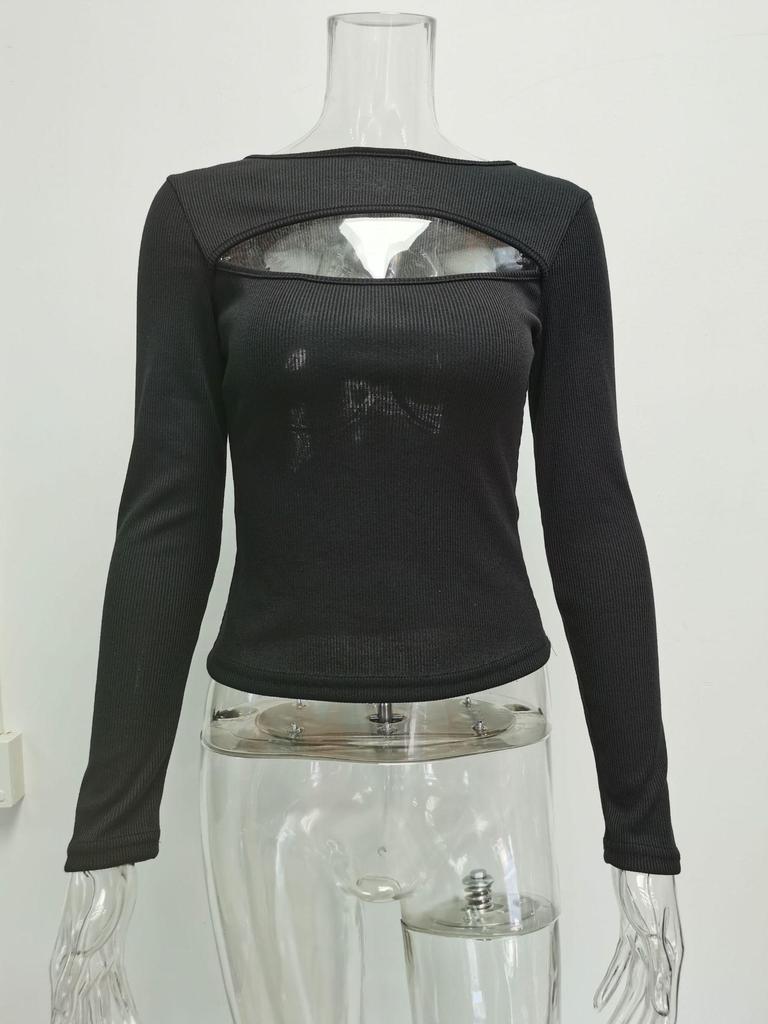 Women's Spring 2026 Slim Fit Hollow Out Long Sleeve Top