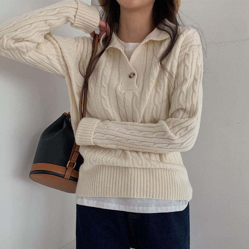 Трикотаж в стиле ретро, ​​женский свитер с отворотами, повседневный пуловер, топ