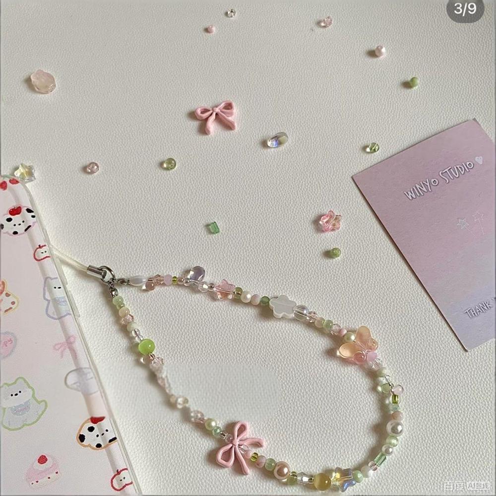 Phone Chain Beaded Butterfly Phone Strap Wrist Chain Ccd Camera Beaded Charm Short Strap For Phone Camera Instagram Aesthetic
