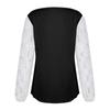 Women's Loose V-neck Lace Patchwork Long Sleeved Casual T-shirt Top