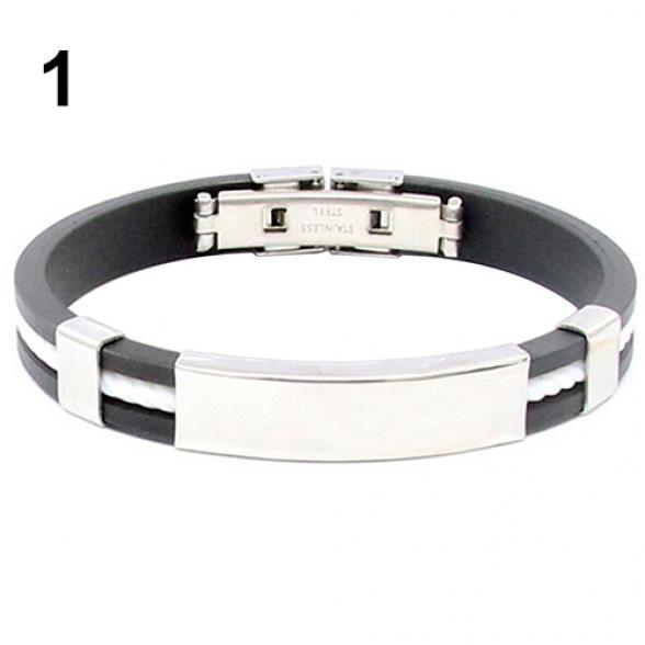 Twinkle Trinket Men's Women's Cool Stainless Steel Rubber Wristband Bangle Clasp Cuff Bracelet