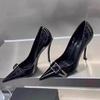 2025 Autumn New Patent Leather Black Stiletto Heels Metal Pointed High Heels Female Fashion All-Match Banquet Pumps