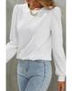 Azura Exchange White Textured Puff Long Sleeve Round Neck Top