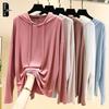 Женская повседневная футболка с капюшоном из модала оверсайз с длинным рукавом - Приталенная, тонкая, весенний солнцезащитный топ