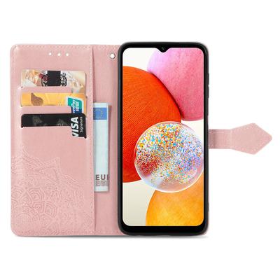 Чехол-кошелек с подставкой для Samsung Galaxy A14 5G/A14 4G, тисненый узор «Мандала», из ПУ-кожи, с ремешком