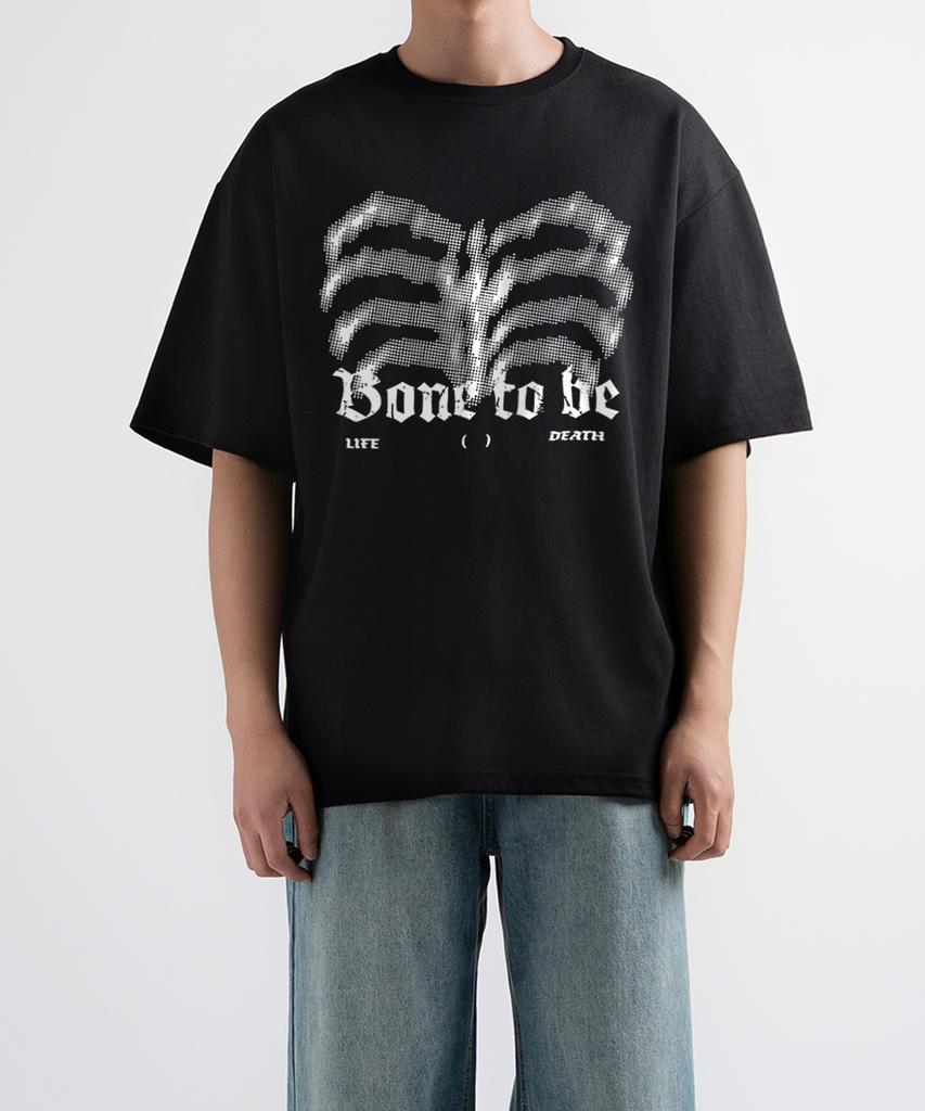 UNDEROFF Оверсайз Футболка с круглым вырезом Черная 'Born To Be' с коротким рукавом