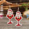 Retro Cartoon Santa Acrylic Holiday Wine Glass Earrings