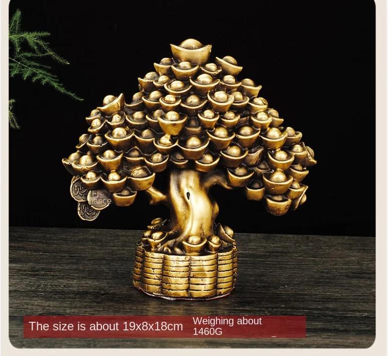 Китайская счастливая чистая медь приносит деньги дерево украшения горшок дерево гостиная офис настольные скульптуры
