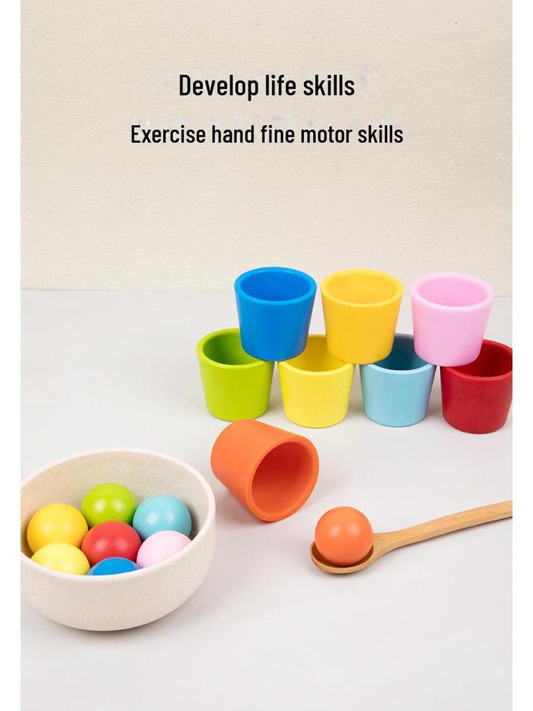 Набор разноцветных деревянных шариков и чашек для раннего развития: Улучшение координации движений рук и глаз, а также взаимодействие родителей и детей