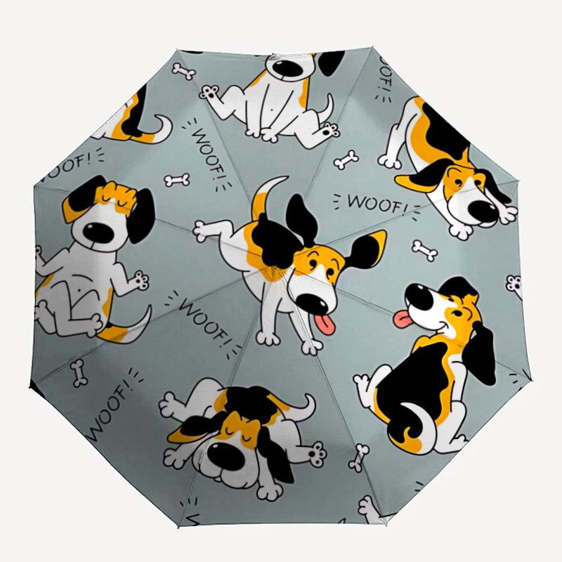 1 шт. Автоматический складной зонт с собаками Woof - Компактная конструкция с 8 ребрами, Прочный пластик и железо, Легкий для ежедневного использования на улице003