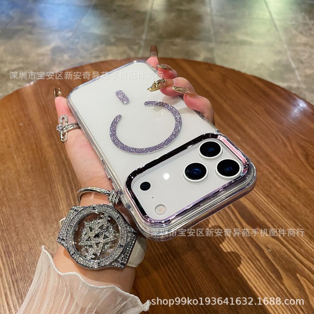 Новый прозрачный защитный чехол с магнитами подходит для iPhone17ProMax с блестящим желобом и клеем, чехол для мобильного телефона Apple.