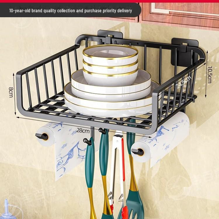 Стеллаж для хранения настенных шкафов без отверстий с крючками и подвесной корзиной