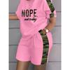 Contrast Women's Plus Size Suit Short-sleeved T-shirt Shorts Letter 3D Print Color Two-piece Outdoor Leisure Sports Training Suit