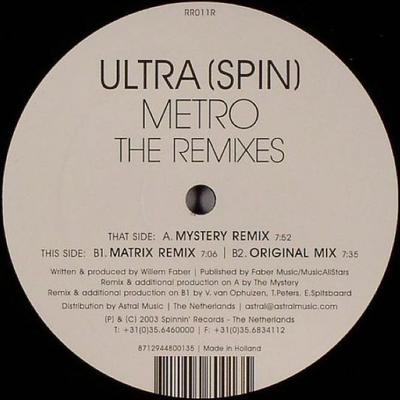 12-дюймовая пластинка ULTRA SPIN - Metro (Ремиксы) RR011R RR Records 2003 Нидерланды Танцевальная и Электронная Б/У