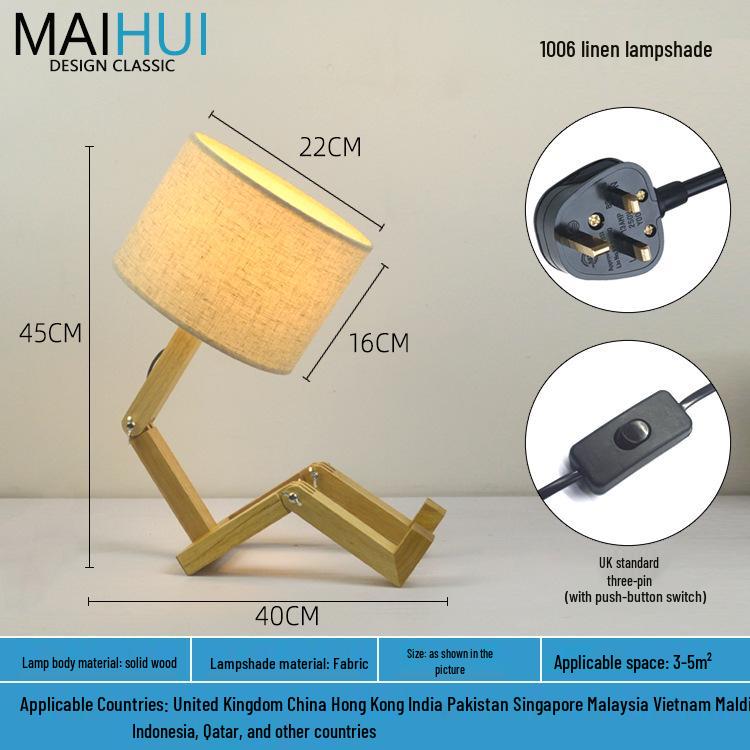 Скандинавский светодиодный прикроватный ночник из массива дерева - настольная лампа-робот