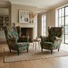 Skandinavisches Ohrensessel-Set Ari Print, Florale Muster, Velours, Wellenfedern, Family Meble