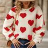Women's Love Print Loose Long-sleeved Velvet Sweater Casual Round Neck Pullover Hoodie Sweaters Tops