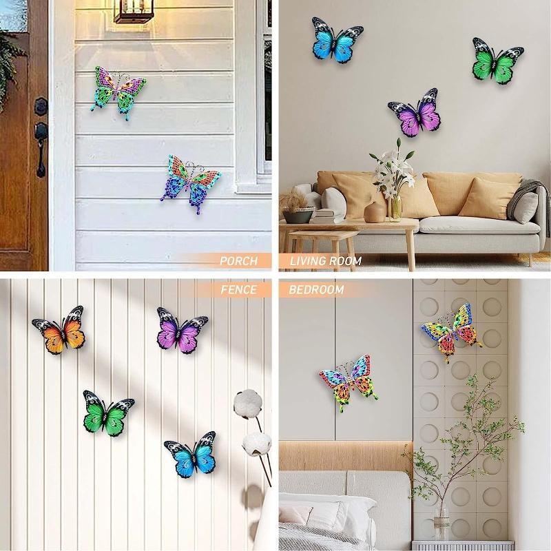 Metal Butterfly Wall Decor 7 Colors Butterflies Sculpture Iron Indoor Outdoor Hanging Wall Art for Garden Yard Fence Home Gift