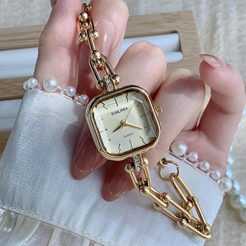 SUNLIFEX Винтажные золотые женские часы-браслет с квадратной цепочкой