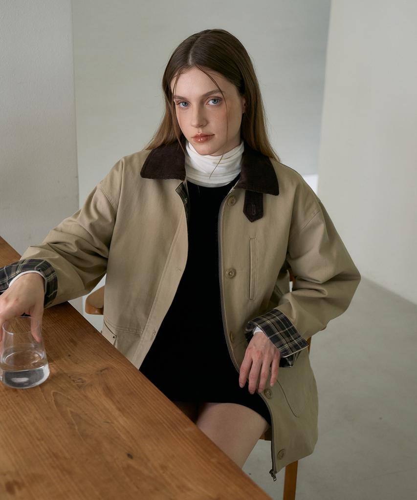DEHEVE Check Sleeve Work Jacket [Beige]