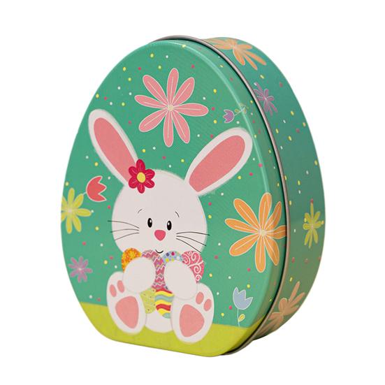 Счастливая Пасхальная Коробка Для Угощения Плоское Яйцо Форма Коробка Конфет Мультяшный Кролик Узор Портативная Железная Художественная Коробка Для Печенья Коробка Для Детей Подарочная Коробка Пасхальные Вечерние Сувениры