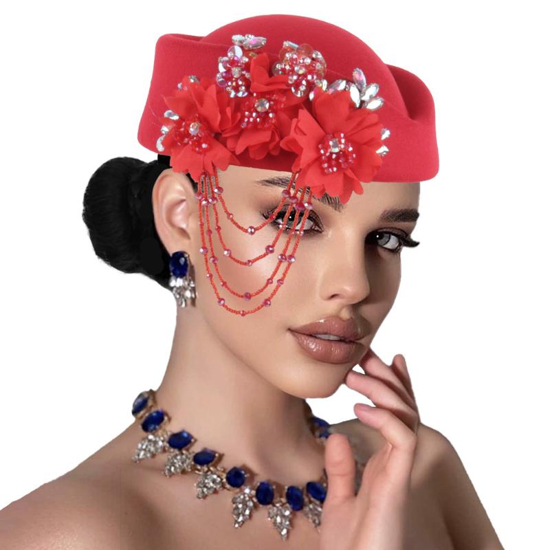 Retro British Hat For Women Elegant 3D Floral Decorated Flight Attendant Cap Beret Cosplay Costume Accessories