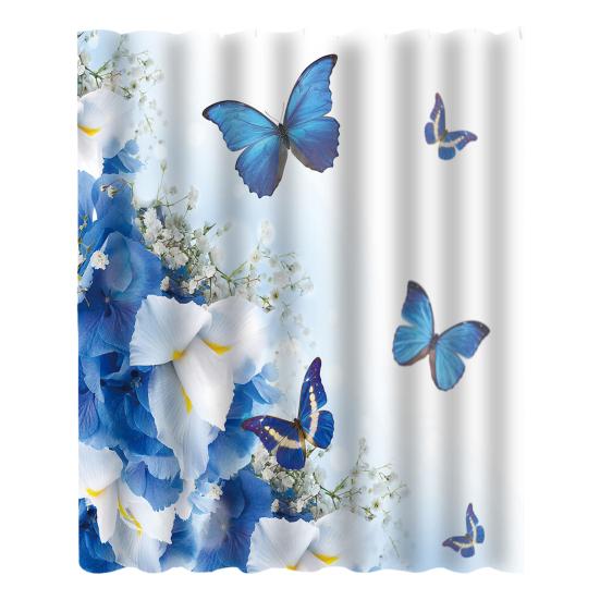 Floral Shower Curtain Spring Farmhouse Bathroom Curtain Waterproof Flowers Butterflies Leaves Bath Curtain with Hooks for Home Shower Bathtub