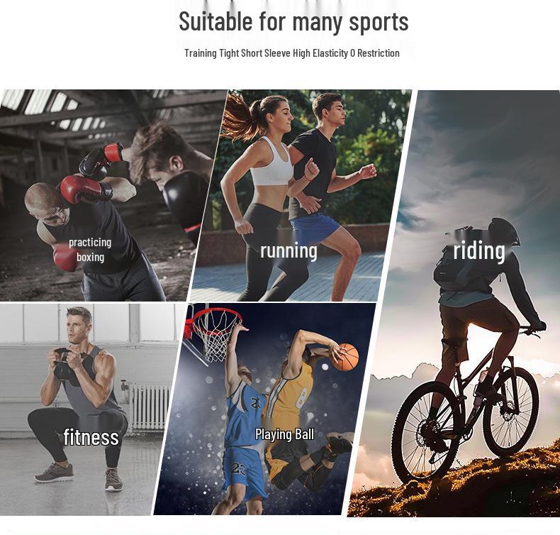 Мужская быстросохнущая эластичная спортивная футболка - Дышащая ледяной шелк, с коротким рукавом, для фитнеса