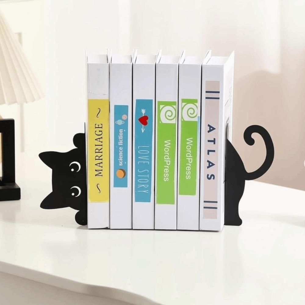 Black Metal Cat Bookend Versatile Book Holder Special Metal Bookend Study Decor