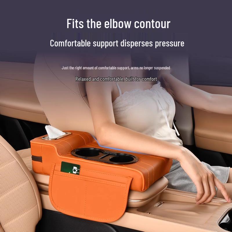 Чехол на подлокотник автомобиля из высококачественной кожи 2025 года с подставкой и двумя подстаканниками.