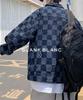 G Jean Blouson Plaid Pattern Denim Верхняя одежда с воротником и карманом Plaid Pattern Street Осень Зима Весна Зима Уличный стиль Harajuku Повседневный Студенческий