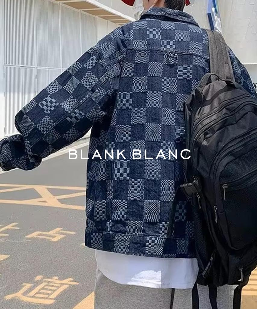 G Jean Blouson Plaid Pattern Denim Верхняя одежда с воротником и карманом Plaid Pattern Street Осень Зима Весна Зима Уличный стиль Harajuku Повседневный Студенческий