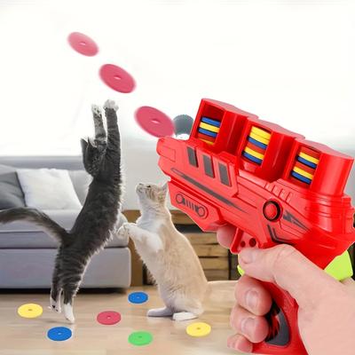 Интерактивная игрушка-катапульта для кошек, снятие тревоги и веселое обучение питомца, красная с разноцветными дисками, без батареек, для всех пород кошек, игрушки для кошек