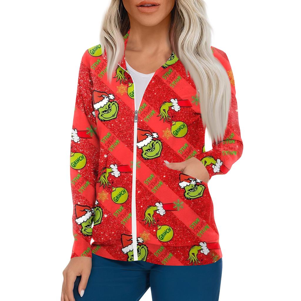 Women Long Sleeve Pattern Pocket Working Stand-up Collar Single-breasted Protective Overalls Cardigan Jacket Top