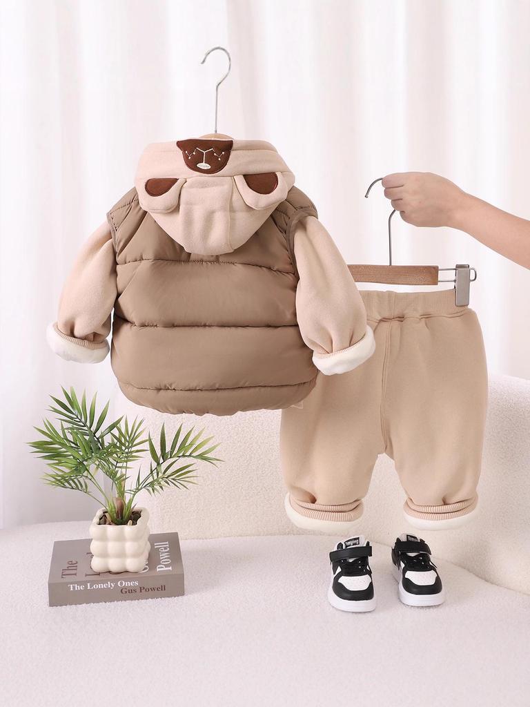 2025 Детский хлопковый трехпредметный комплект на флисовой подкладке – Модный зимний жилет и наряд для мальчиков