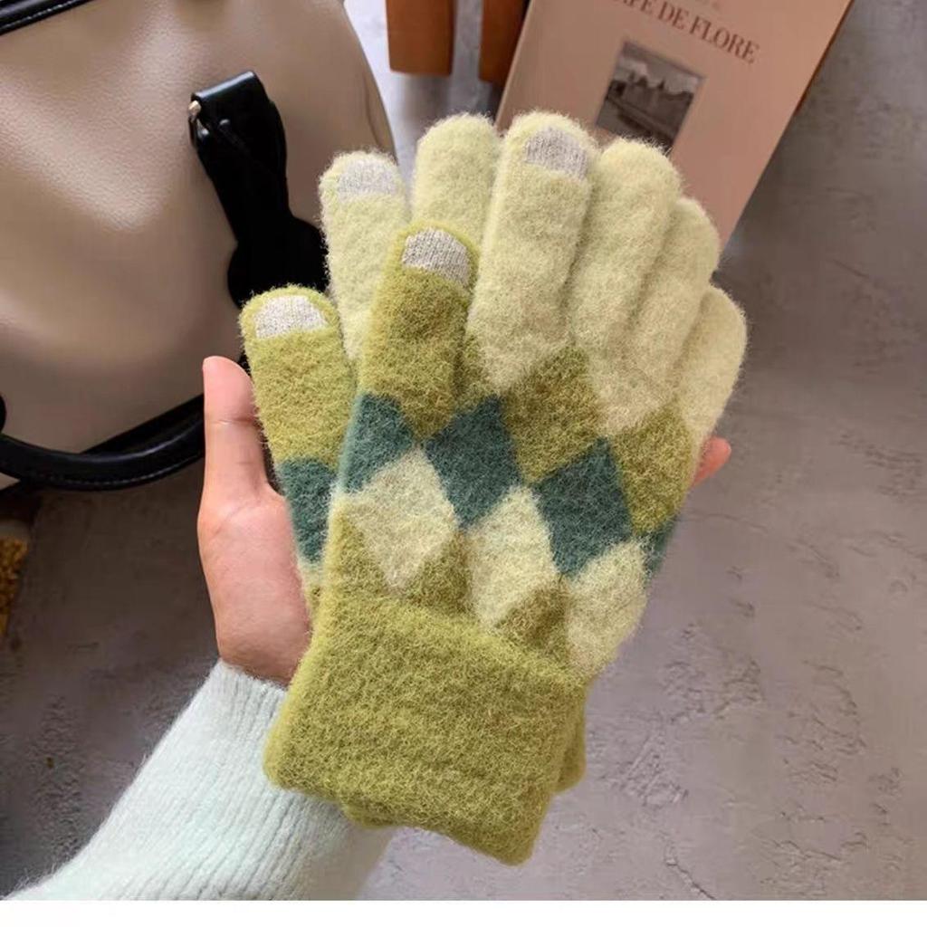 Женские стильные зимние перчатки для велоспорта с сенсорным экраном: Плотный, симпатичный клетчатый плюшевый дизайн для комфорта в любую погоду