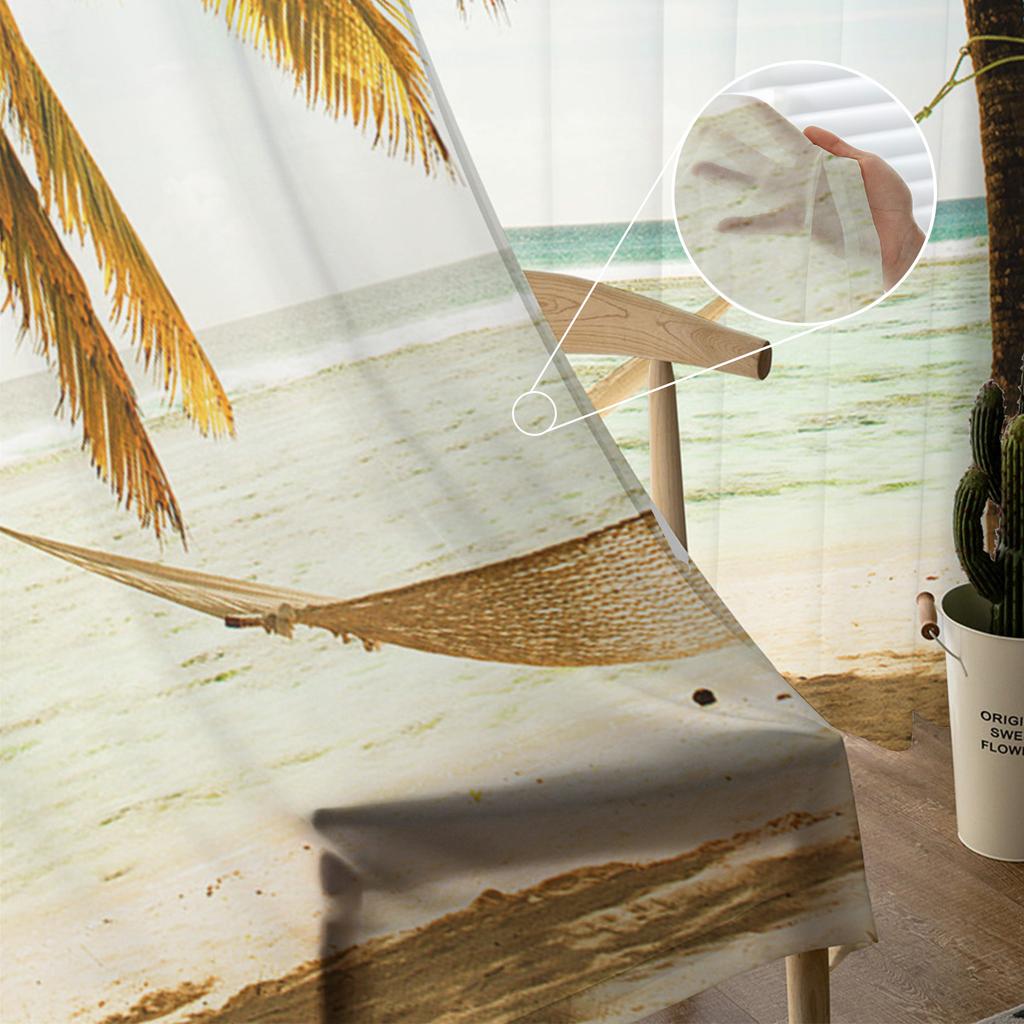 Sunset Beach Palm Tree Sheer Curtains for Living Room Decoration Window Curtains for Kitchen Tulle Voile Organza Curtains