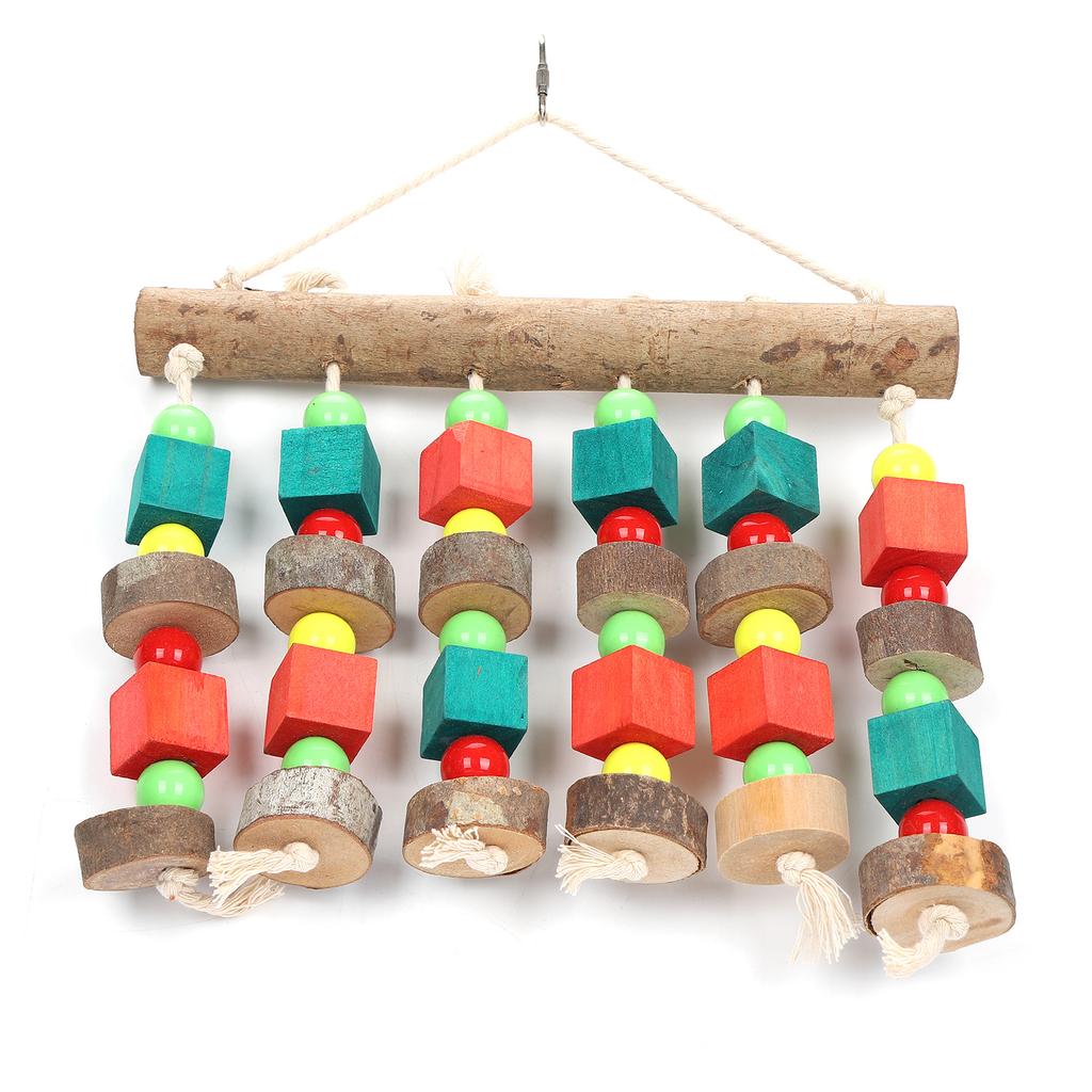 Hanging Chewing Toy Multicolored Natural Wooden Bird Tearing Blocks for Large ParrotS