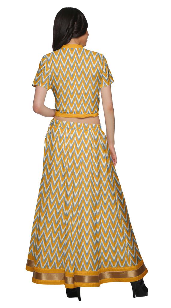 Moomaya Printed Indian Crop Top Skirt Sets Chanderi Women Ethnic Wear Plus