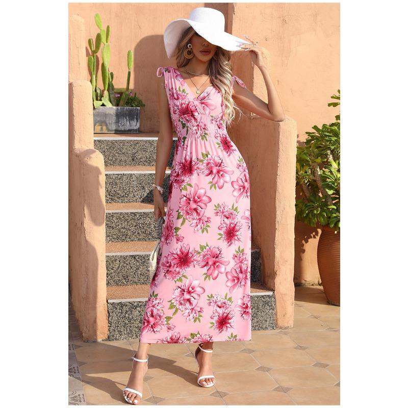 Летние женские платья больших размеров с v-образным вырезом, длинные платья с длинными рукавами в стиле «качели»