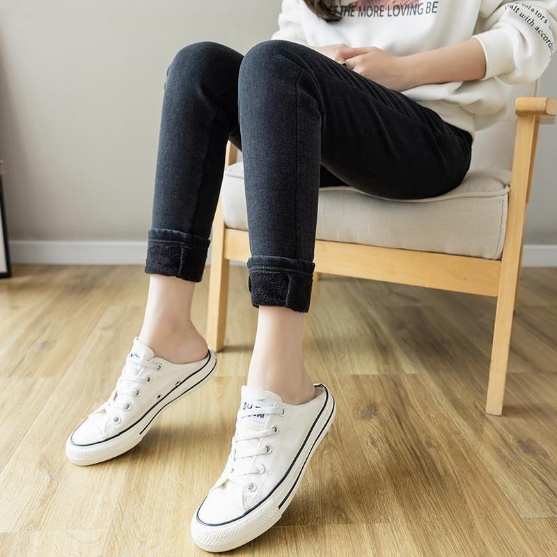 1 #флисовые джинсы зимние черные флисовые брюки с поддержкой живота брюки-карандаш маленькие брюки утолщенные теплые брюки для беременных