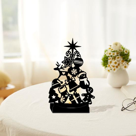 Christmas Shadow Candle Holder Funny Metal Tree Shaped Shadow Candle Stand Tabletop Decorative Tea Light Holder for Fireplace Dining Table Decor